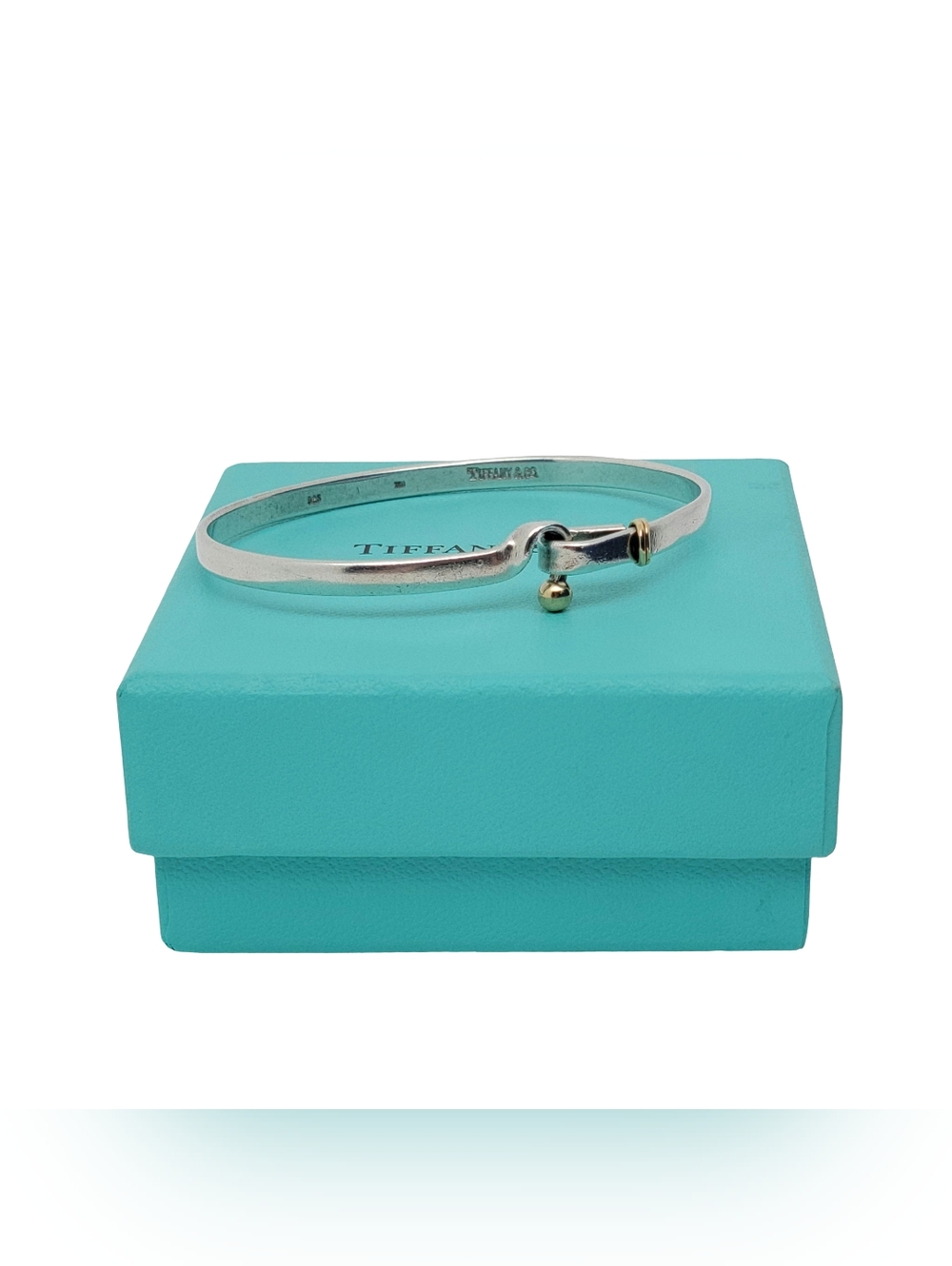 Vintage Tiffany & Co Hook & Eye Bangle Bracelet Sterling Silver  w/18k Gold